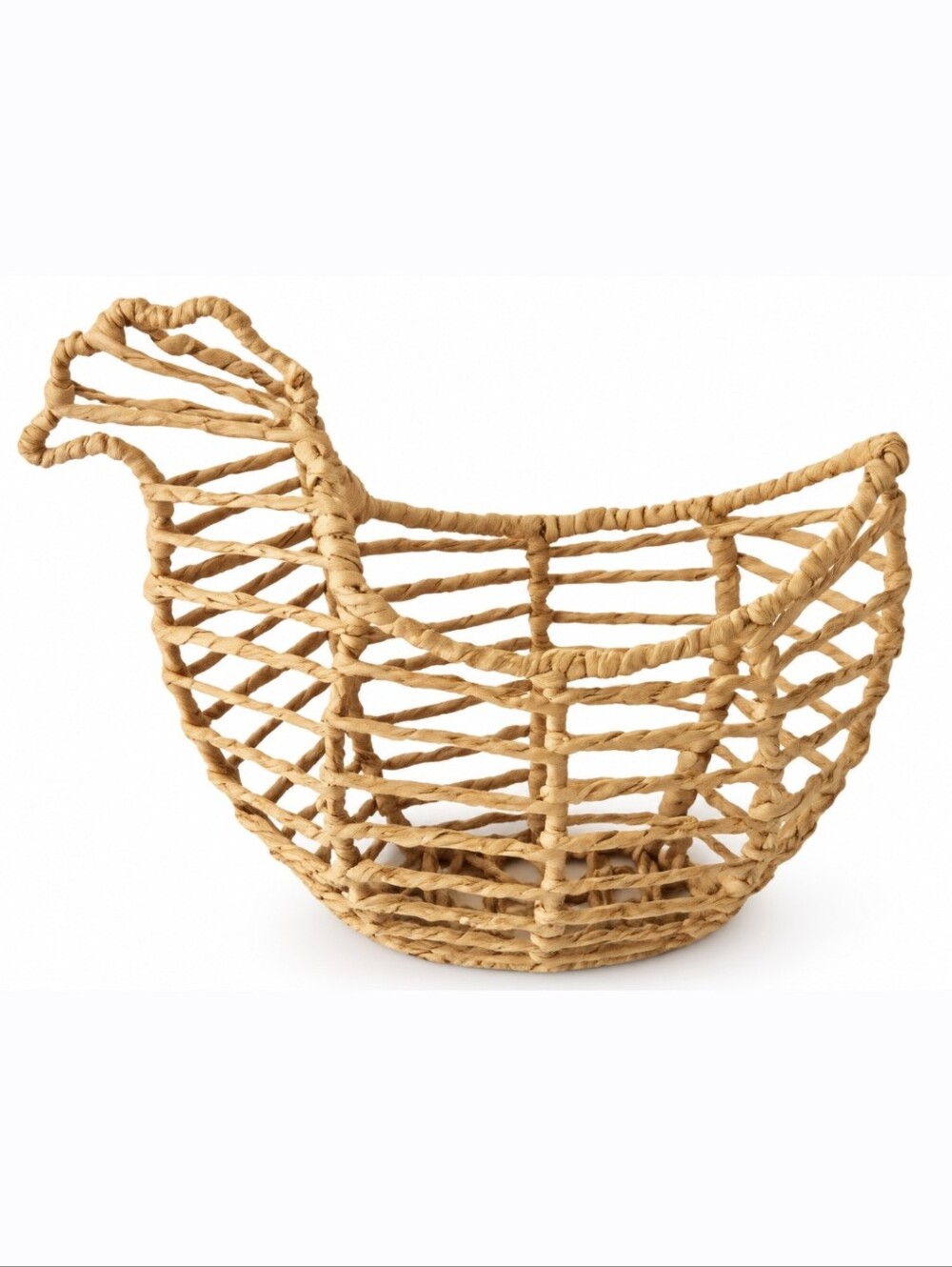 Vintage Chicken Shaped Wire Raffia Egg Basket Farmhouse Country Decor